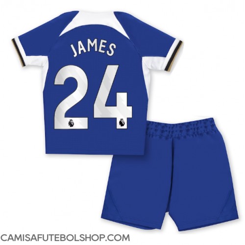 Camisa de time de futebol Chelsea Reece James #24 Replicas 1º Equipamento Infantil 2023-24 Manga Curta (+ Calças curtas)